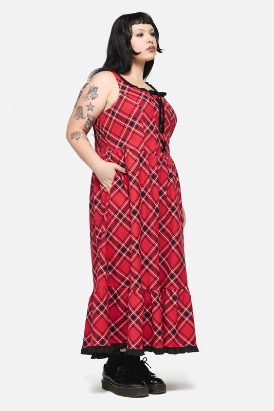 Dangerfield NZ - CurvePiracyPunkTartanMidiDress - red