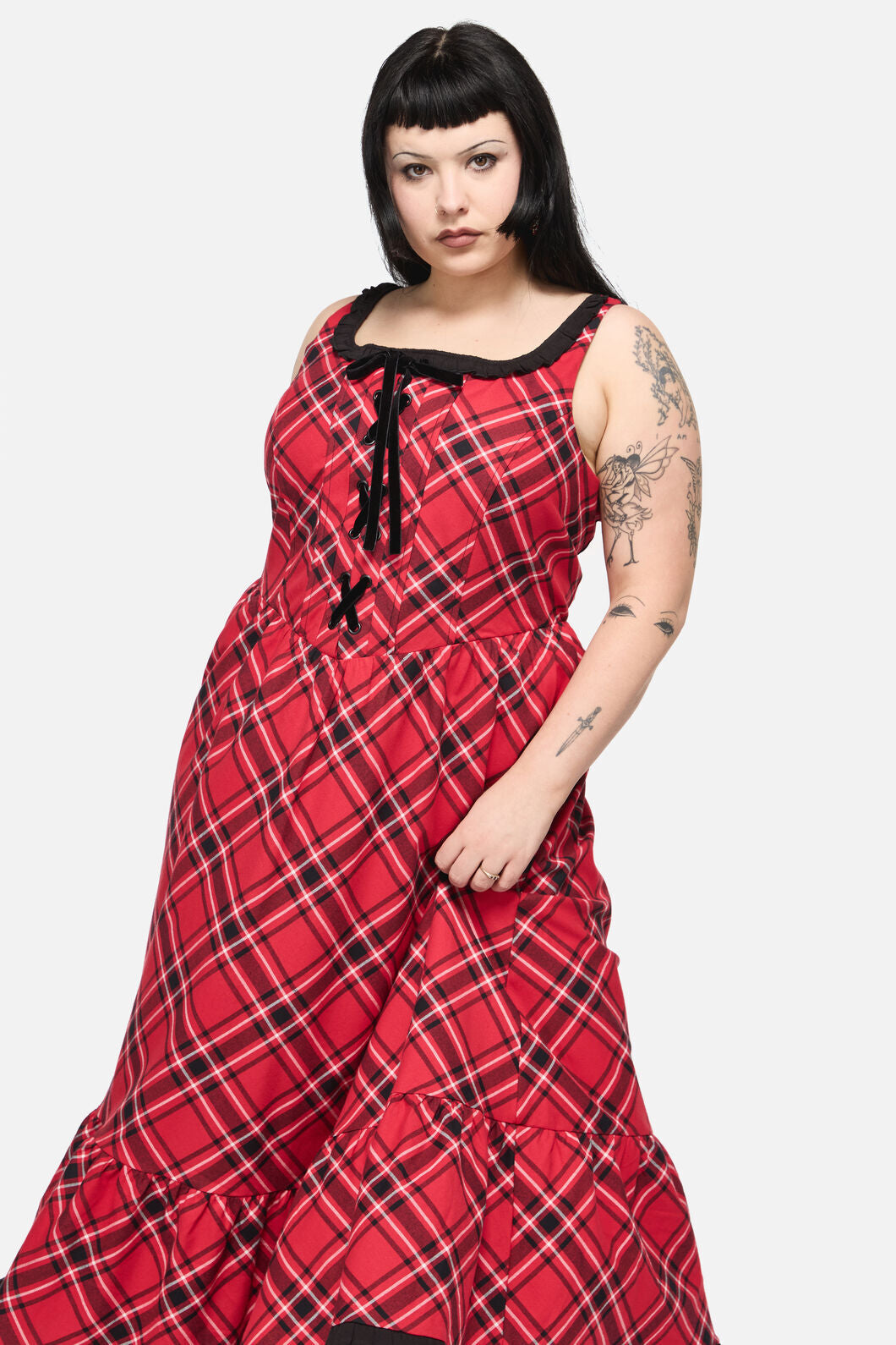 Dangerfield NZ - CurvePiracyPunkTartanMidiDress - red