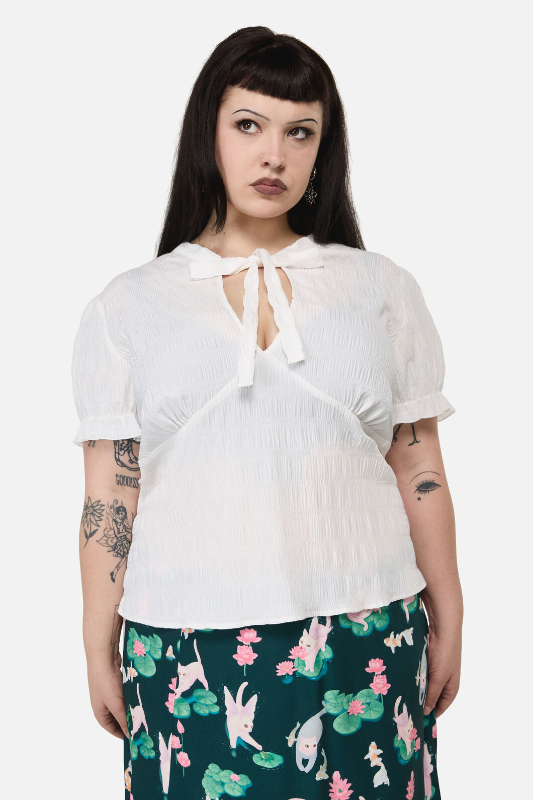 Dangerfield NZ - Curve Naiad Pond Tie Blouse - cream