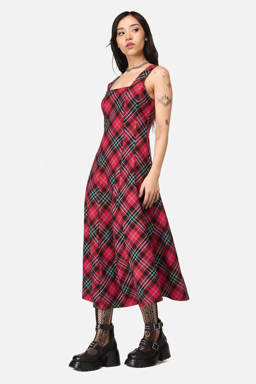 Dangerfield NZ - Stop It Grunge TartanMidiDress - multi
