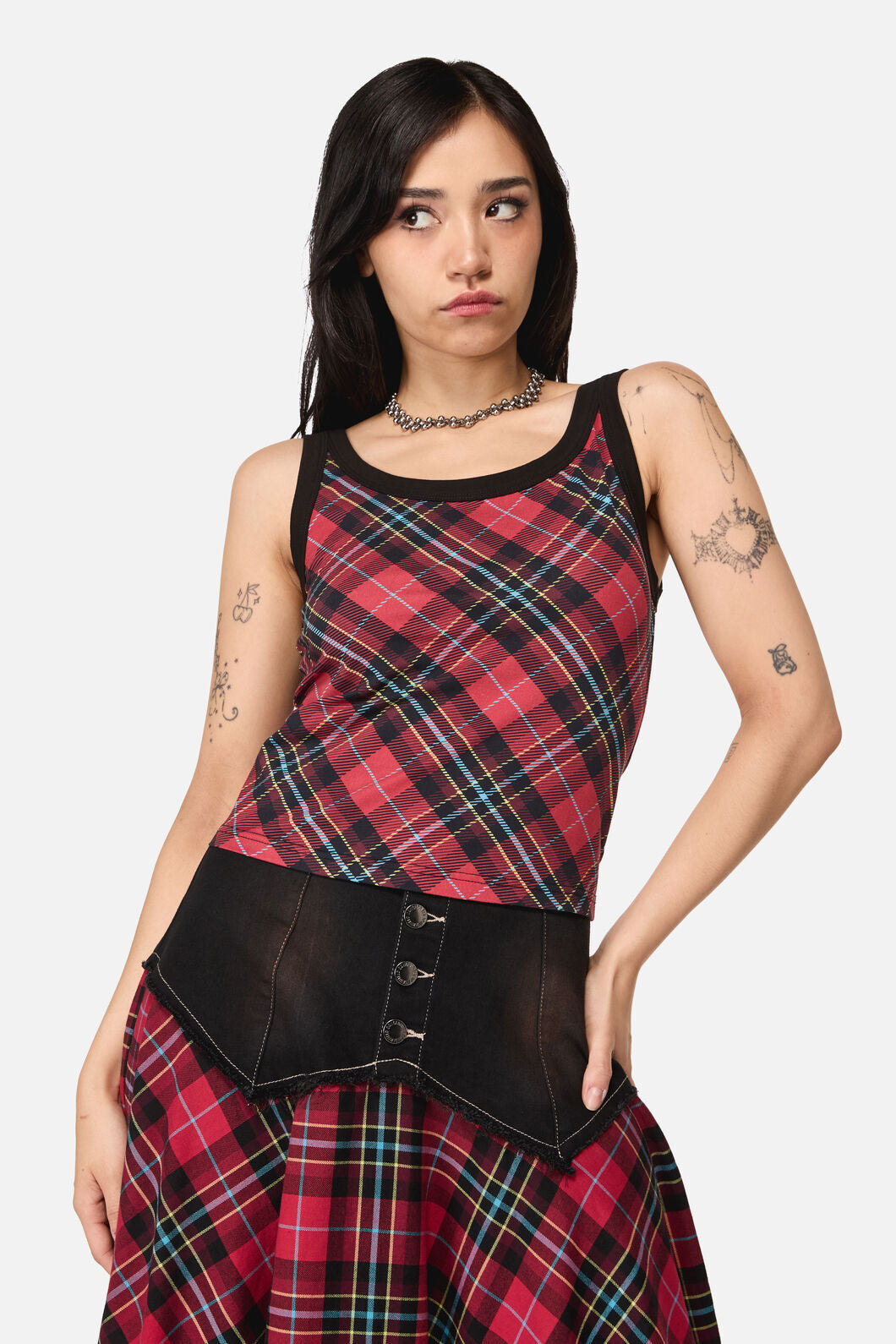 Dangerfield NZ - Stop It Grunge Tartan Tank Top - multi