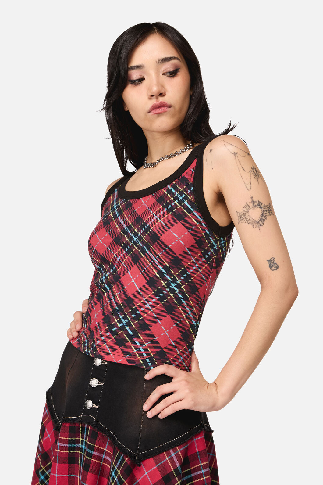 Dangerfield NZ - Stop It Grunge Tartan Tank Top - multi