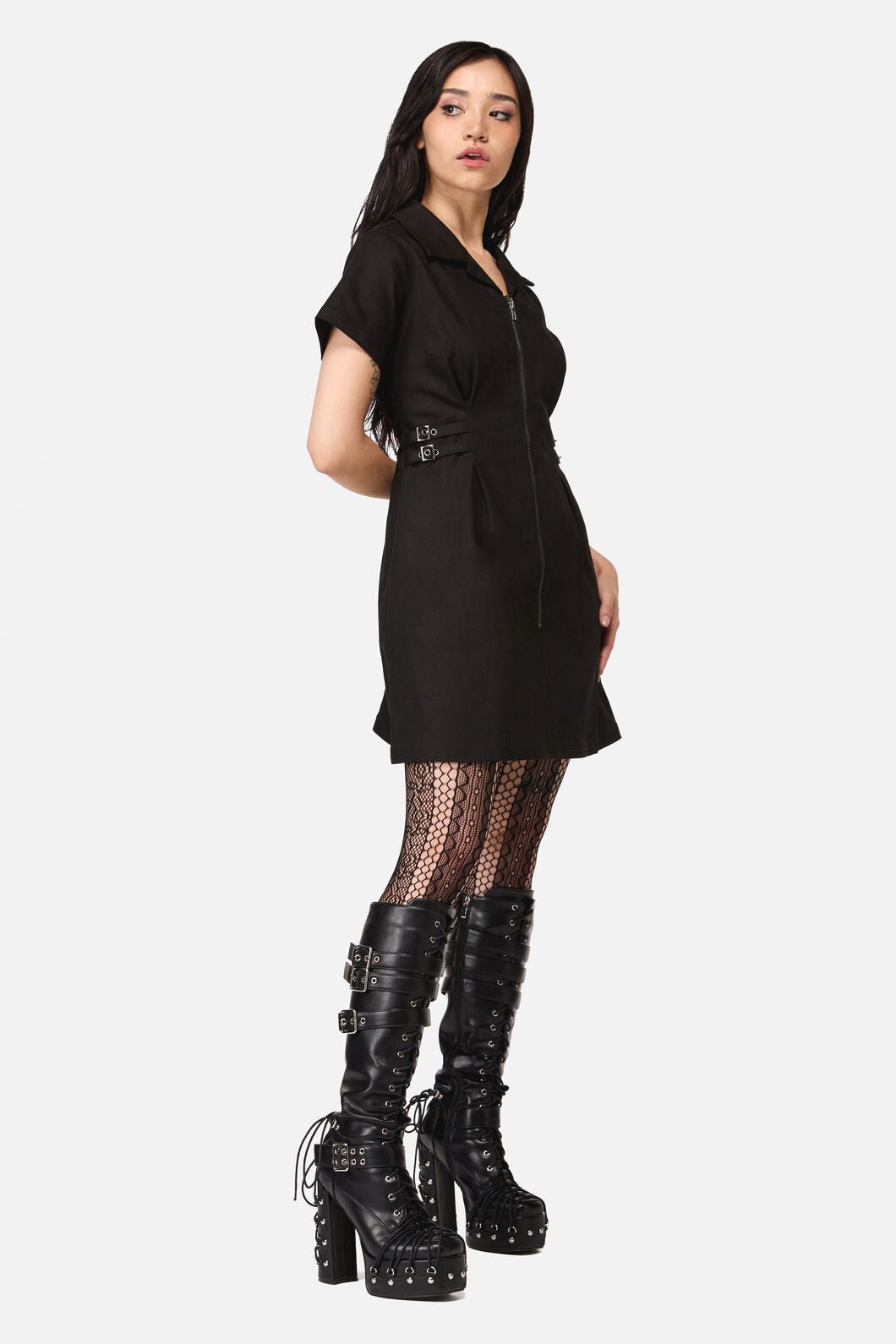 Black Friday - Buckled Goth Trim Dress - black