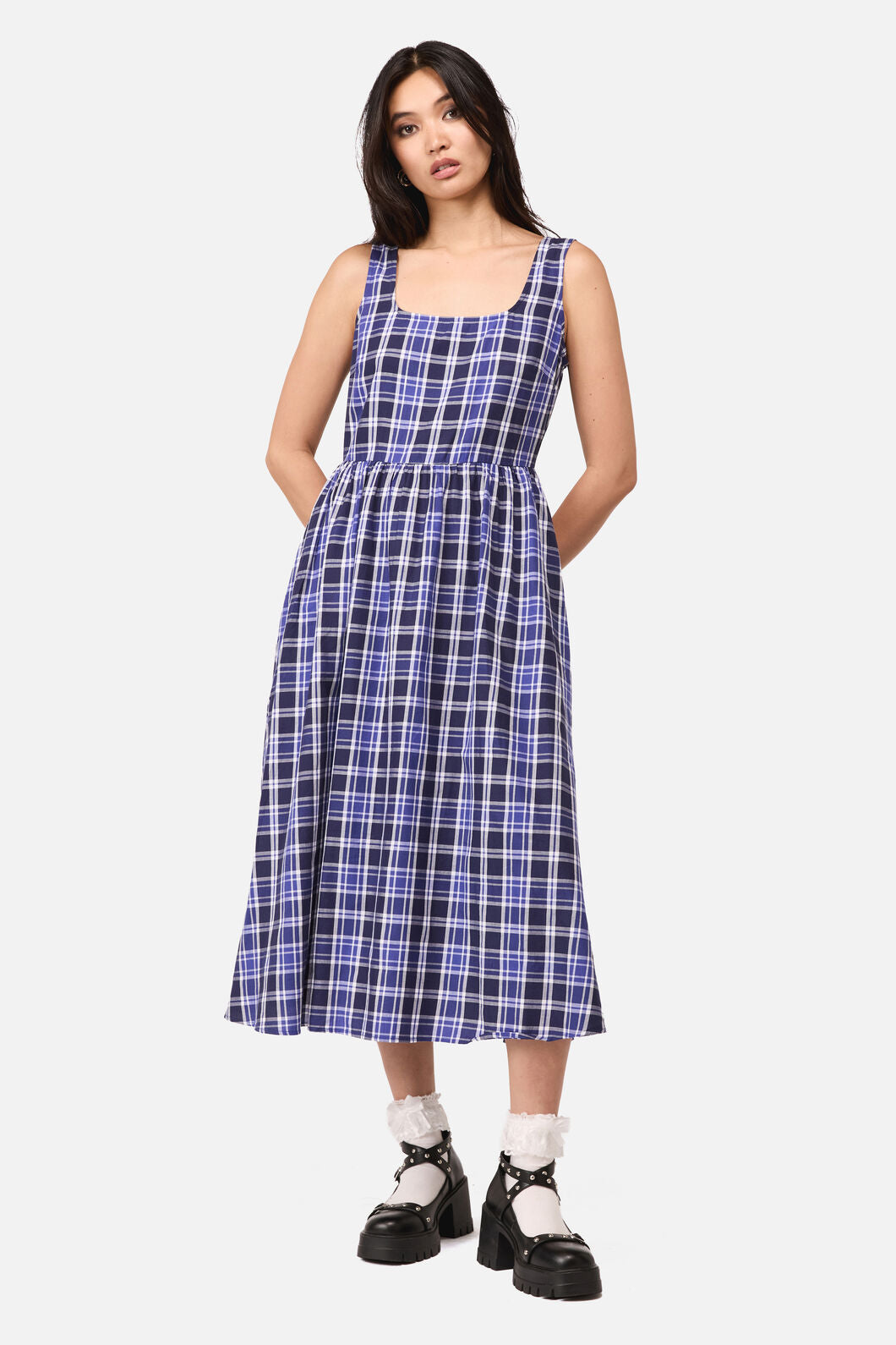 Dangerfield NZ - Whirl Tartan Midi Dress - purple-white