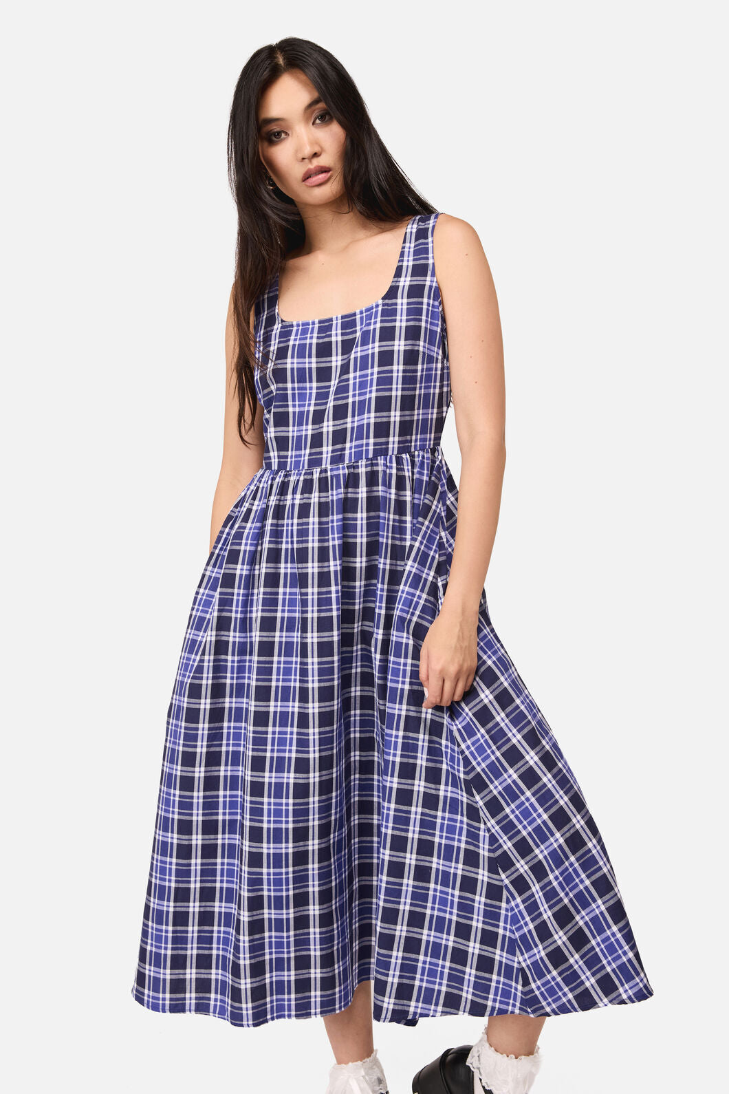 Dangerfield NZ - Whirl Tartan Midi Dress - purple-white