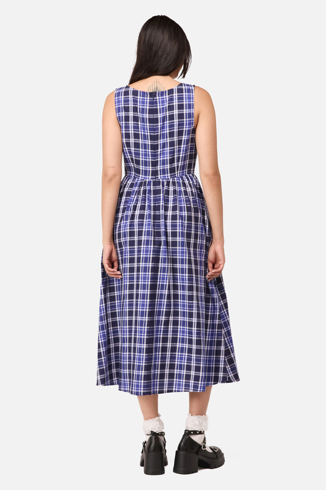 Dangerfield NZ - Whirl Tartan Midi Dress - purple-white