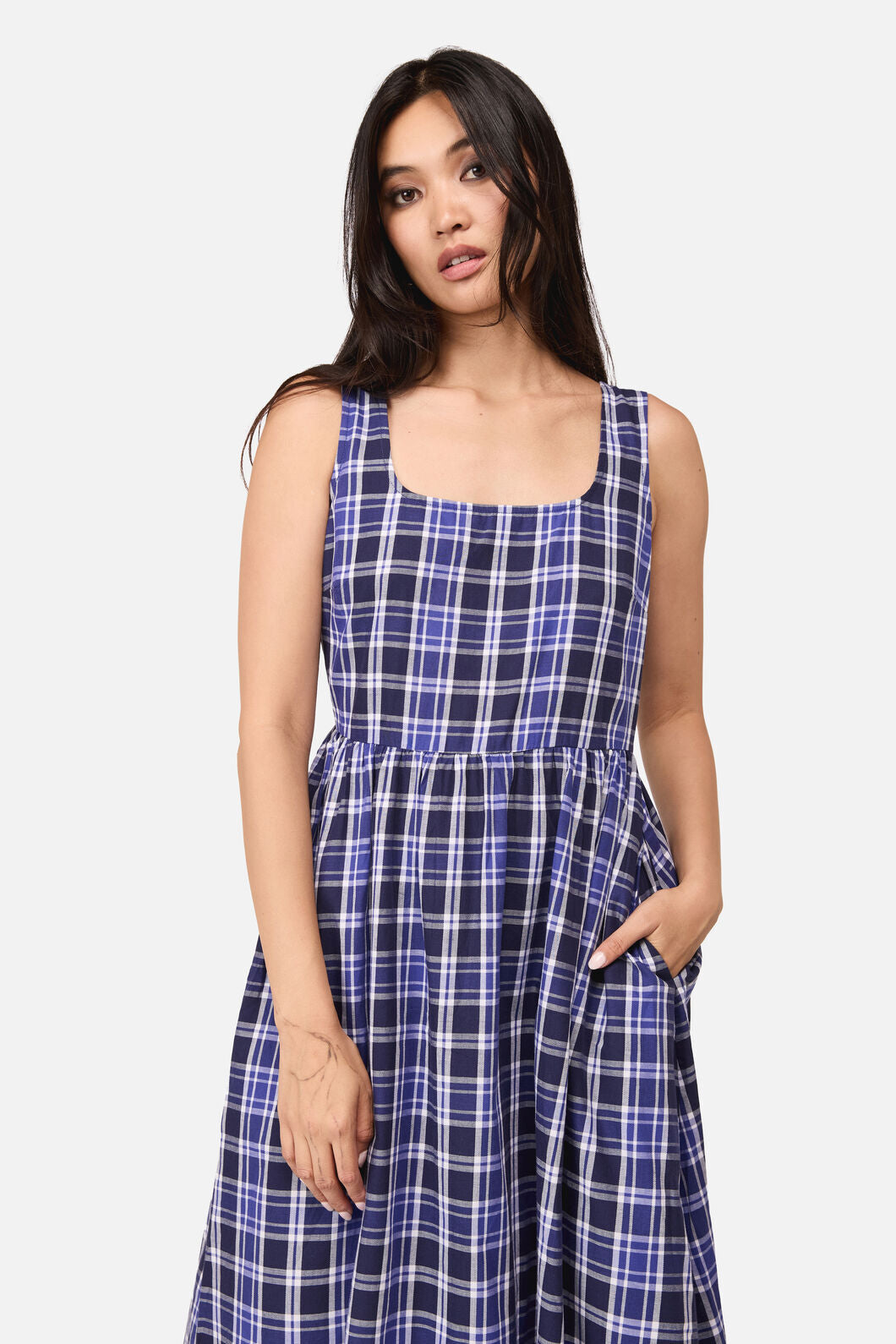 Dangerfield NZ - Whirl Tartan Midi Dress - purple-white