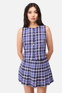 Dangerfield NZ - Whirl Tartan Button Top - purple-white