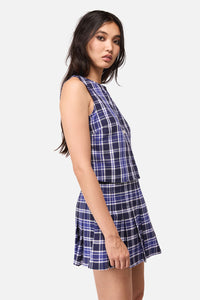 Dangerfield NZ - Whirl Tartan Button Top - purple-white