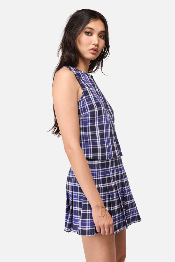 Dangerfield NZ - Whirl Tartan Button Top - purple-white