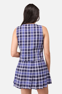 Dangerfield NZ - Whirl Tartan Button Top - purple-white