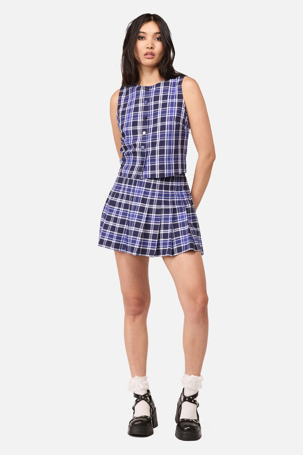 Dangerfield NZ - Whirl Tartan Button Top - purple-white