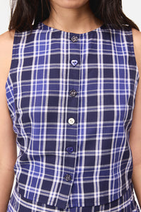 Dangerfield NZ - Whirl Tartan Button Top - purple-white