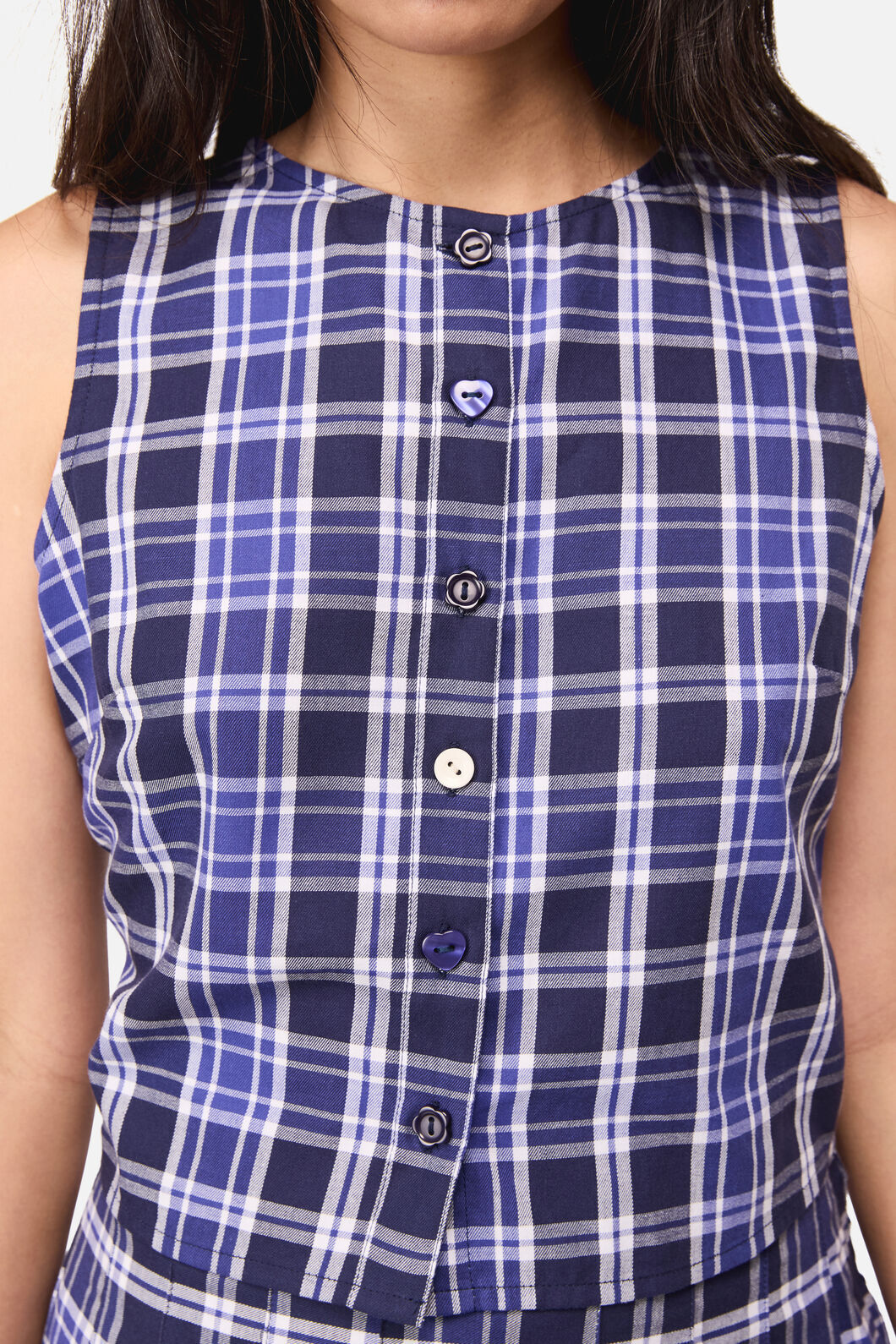 Dangerfield NZ - Whirl Tartan Button Top - purple-white