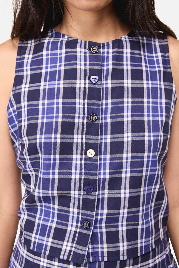 Dangerfield NZ - Whirl Tartan Button Top - purple-white