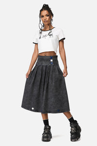 Dangerfield NZ - Whirl Denim Pleated Midi Skirt - grey