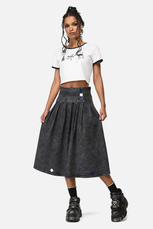 Dangerfield NZ - Whirl Denim Pleated Midi Skirt - grey