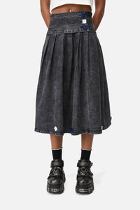 Dangerfield NZ - Whirl Denim Pleated Midi Skirt - grey