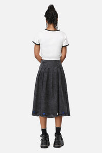 Dangerfield NZ - Whirl Denim Pleated Midi Skirt - grey