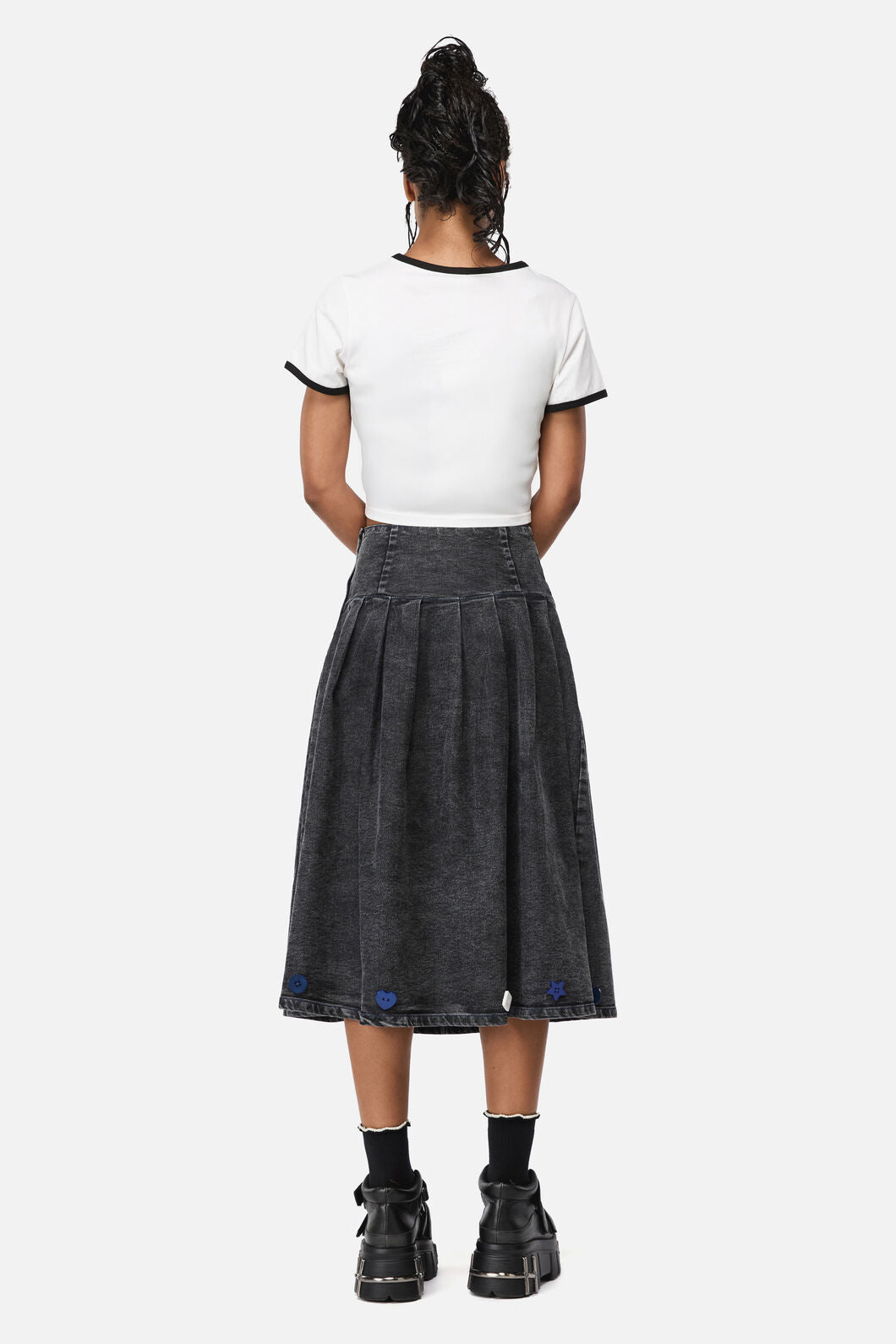 Dangerfield NZ - Whirl Denim Pleated Midi Skirt - grey