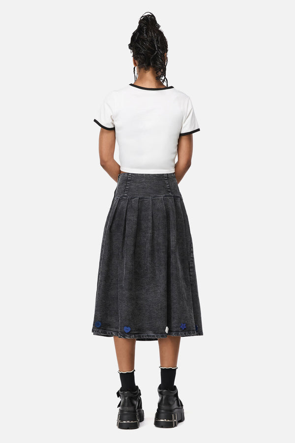 Dangerfield NZ - Whirl Denim Pleated Midi Skirt - grey