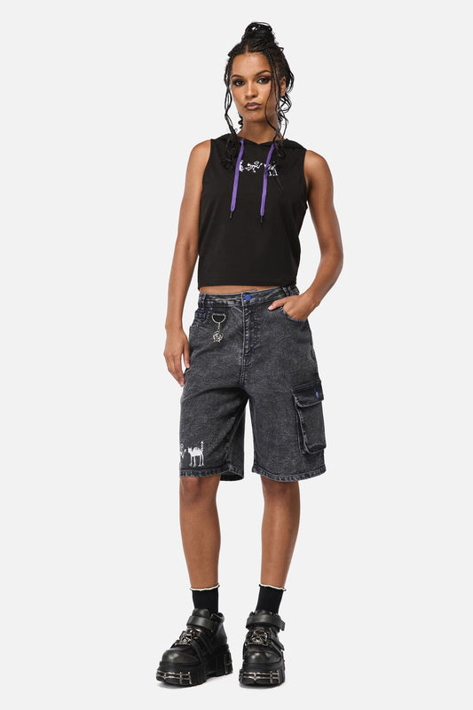 Dangerfield NZ - Whirl Denim Embroidered Jorts - grey