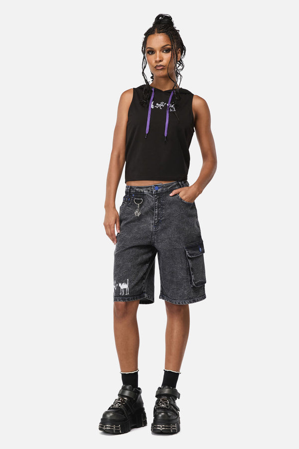 Dangerfield NZ - Whirl Denim Embroidered Jorts - grey