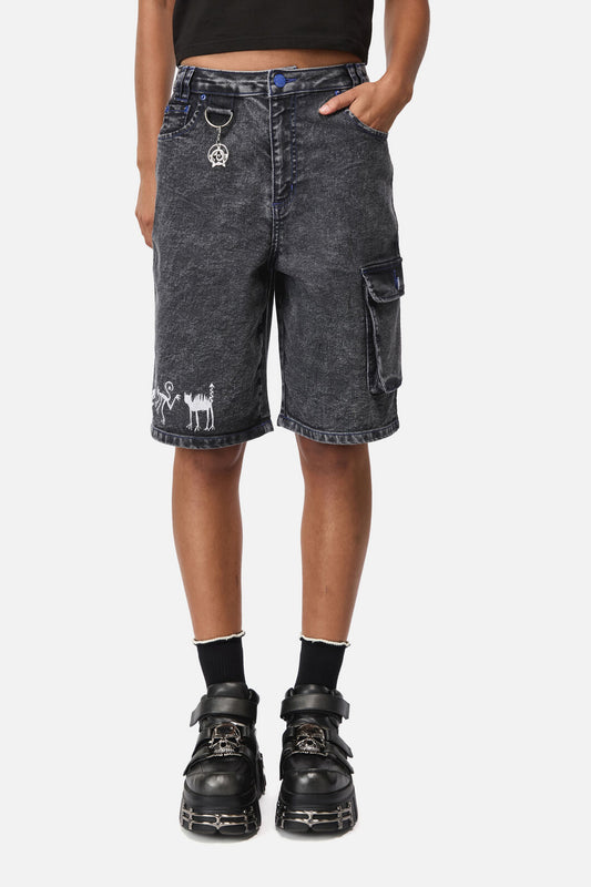 Dangerfield NZ - Whirl Denim Embroidered Jorts - grey