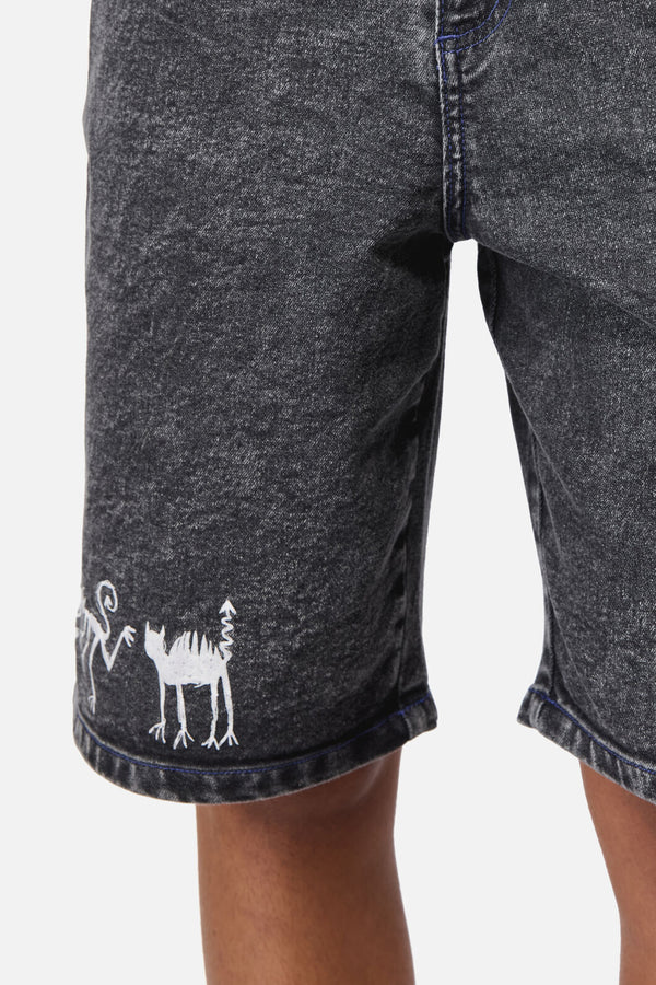 Dangerfield NZ - Whirl Denim Embroidered Jorts - grey