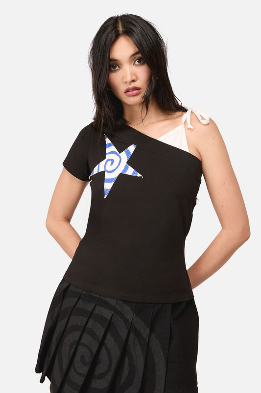 Dangerfield NZ - Whirl Jersey Asymmetrical Tee - black-white