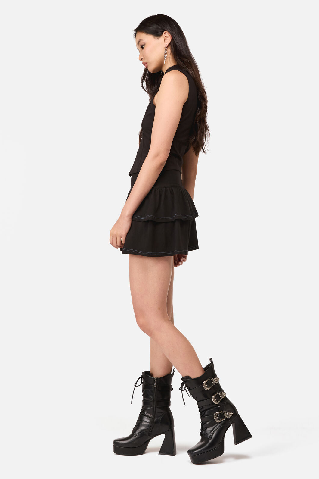 Dangerfield NZ - Whirl Y2K Jersey Frill Skort - black