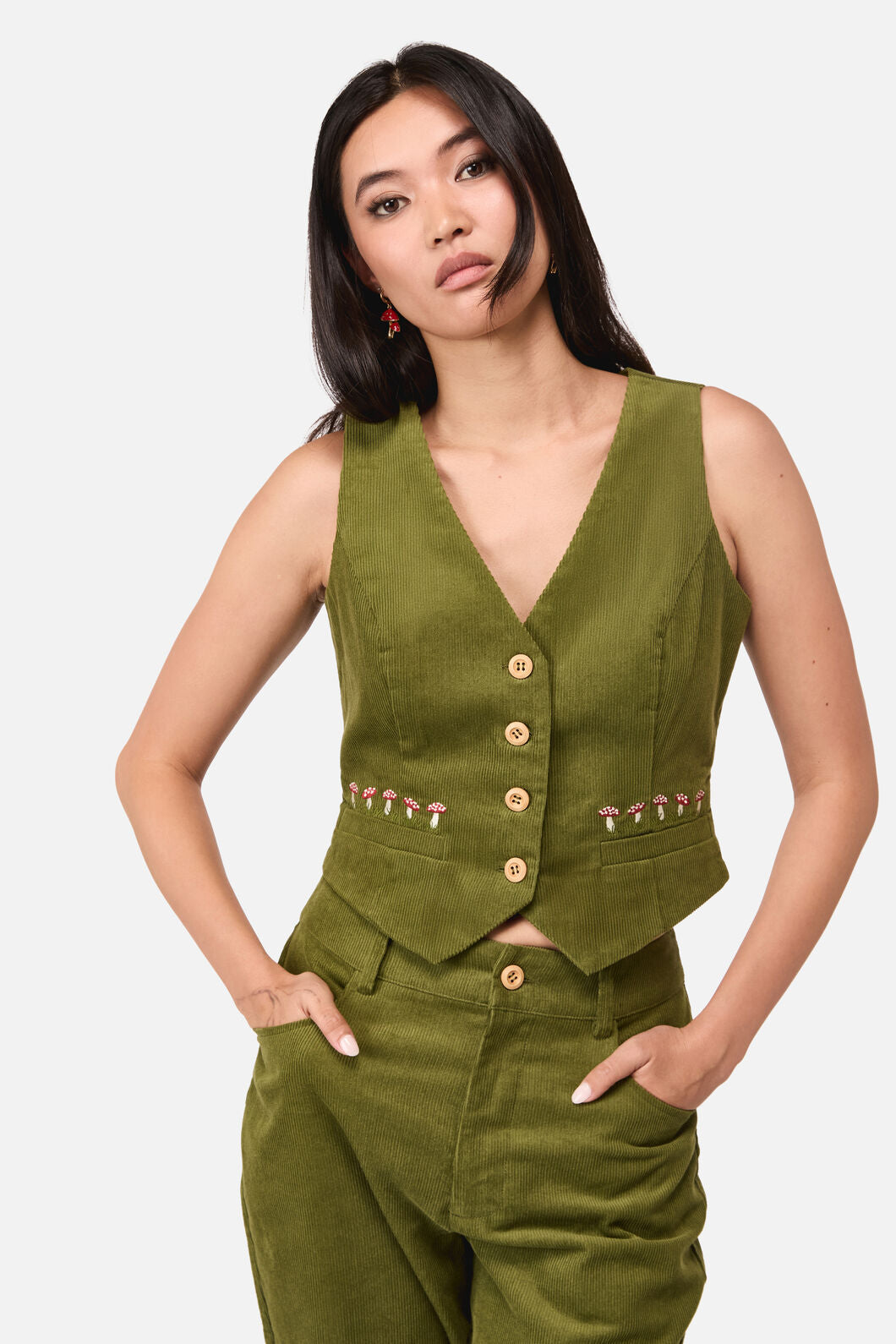 Dangerfield NZ - Toadstool Cord Vest - green