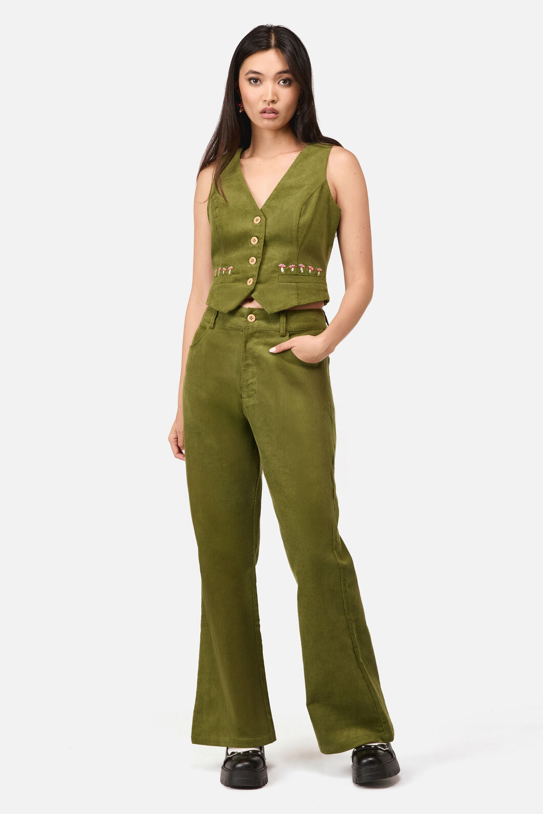 Dangerfield NZ - Toadstool Cord Vest - green