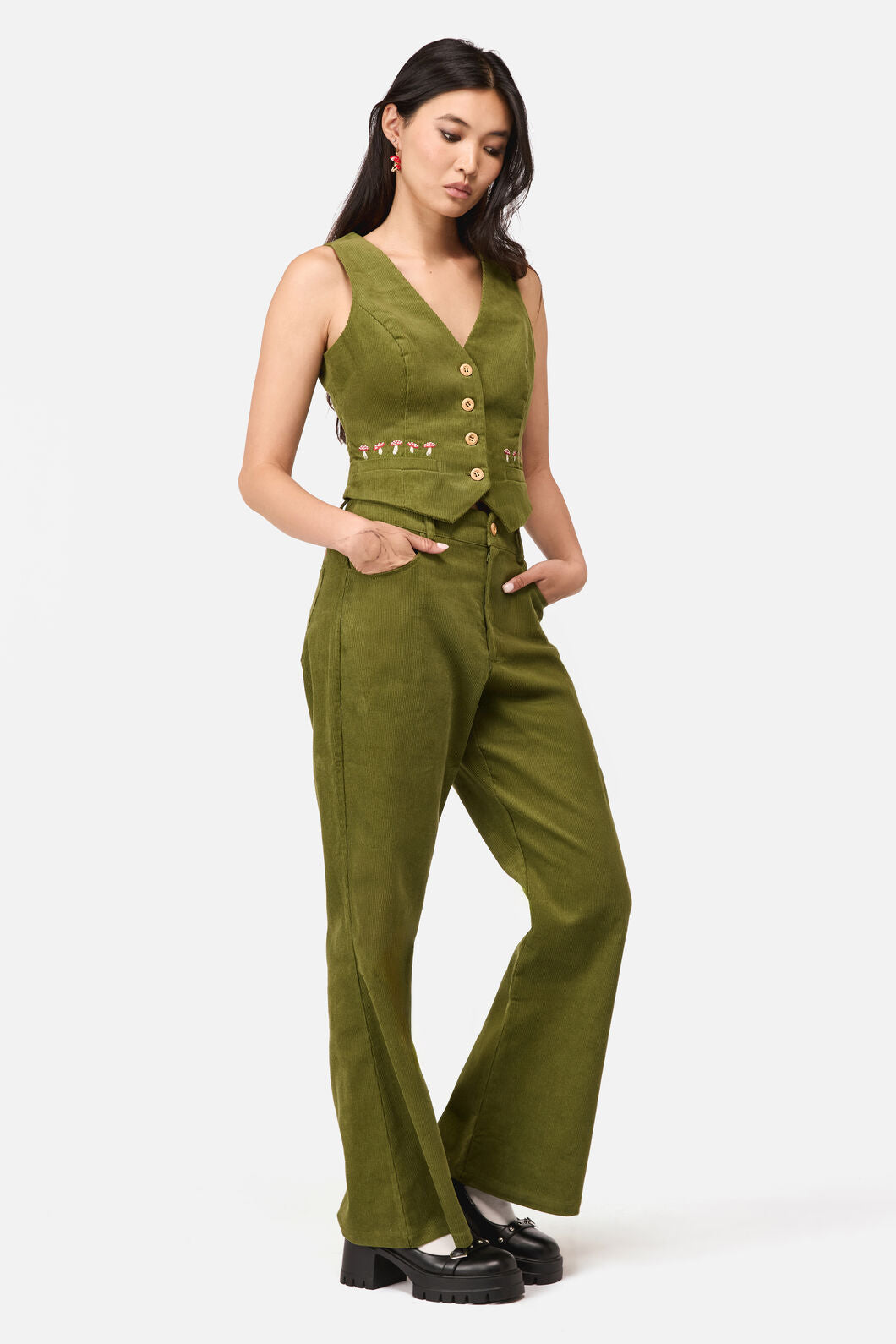 Dangerfield NZ - Toadstool Cord Flare Pant - green