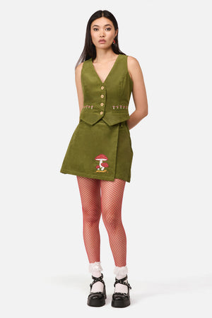 Dangerfield NZ - Toadstool Cord Skort - green