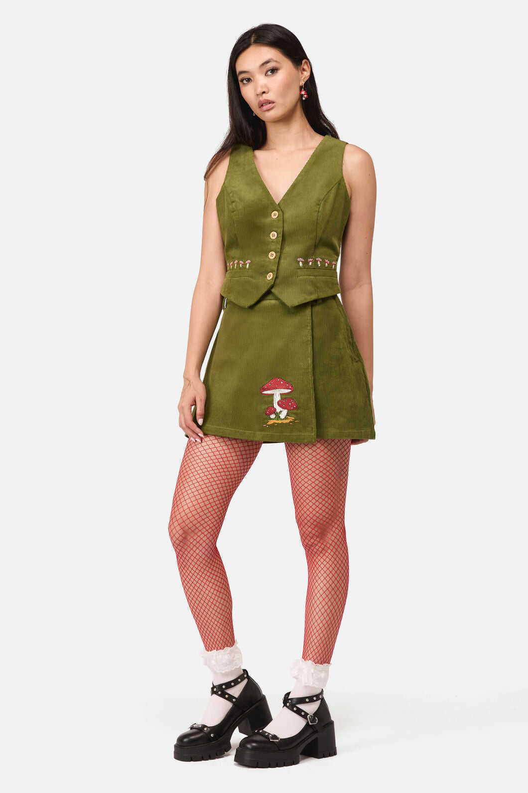 Dangerfield NZ - Toadstool Cord Skort - green