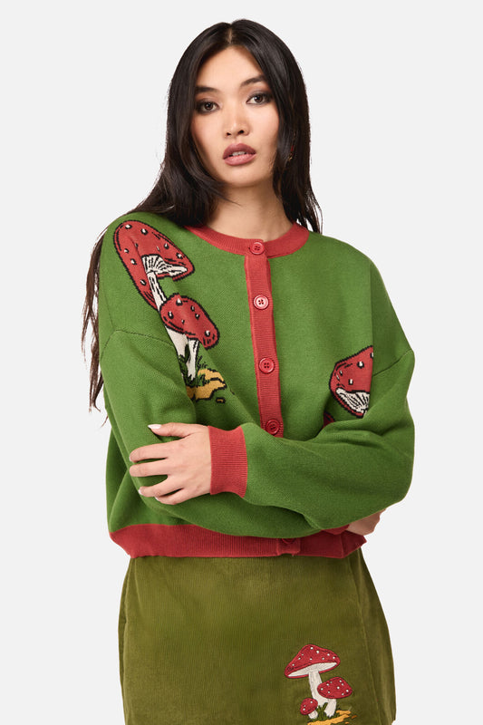 Dangerfield NZ - Toadstool Cottagecore Cardigan - green