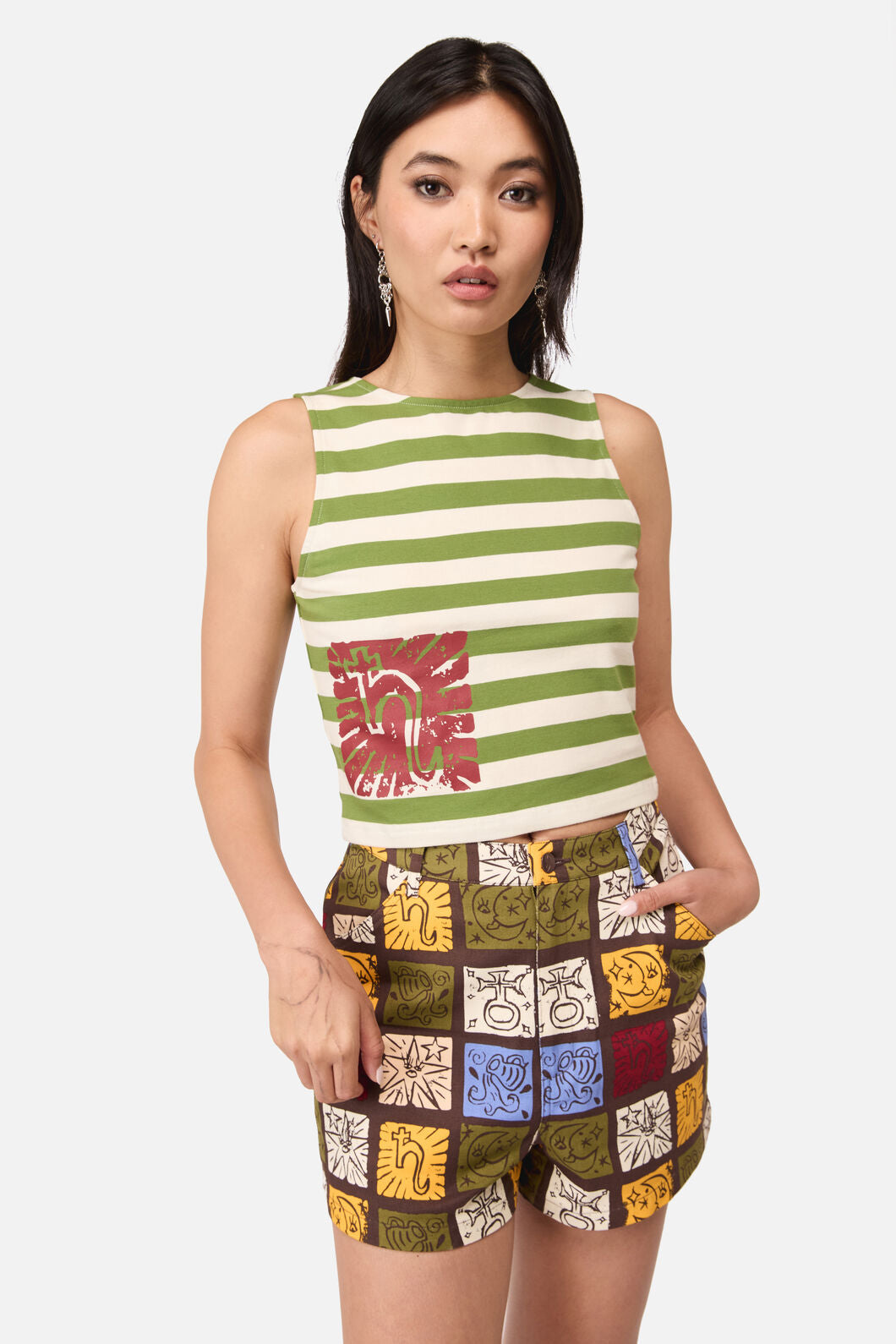 Dangerfield NZ - Stampz Stripe Tank Top - green-cream