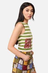 Dangerfield NZ - Stampz Stripe Tank Top - green-cream