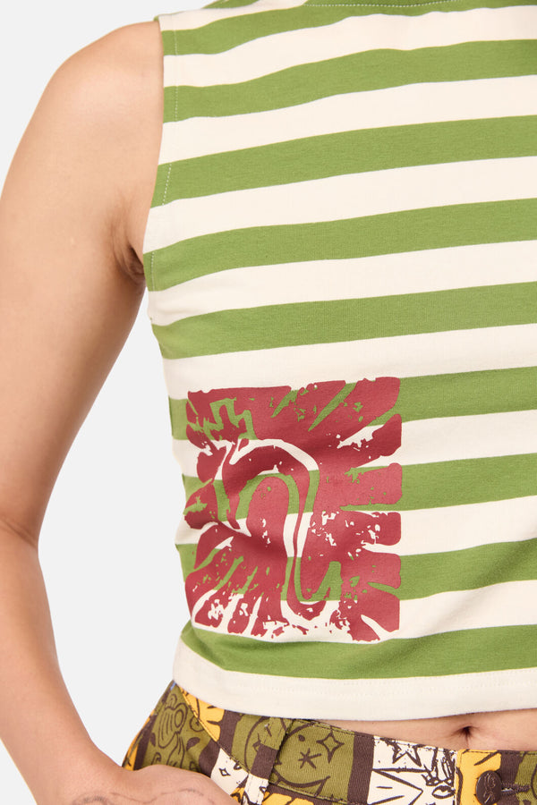 Dangerfield NZ - Stampz Stripe Tank Top - green-cream