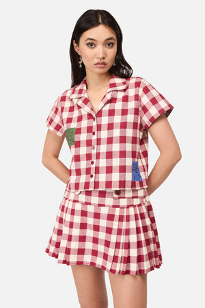 Dangerfield NZ - Check It Print Blouse - red-cream