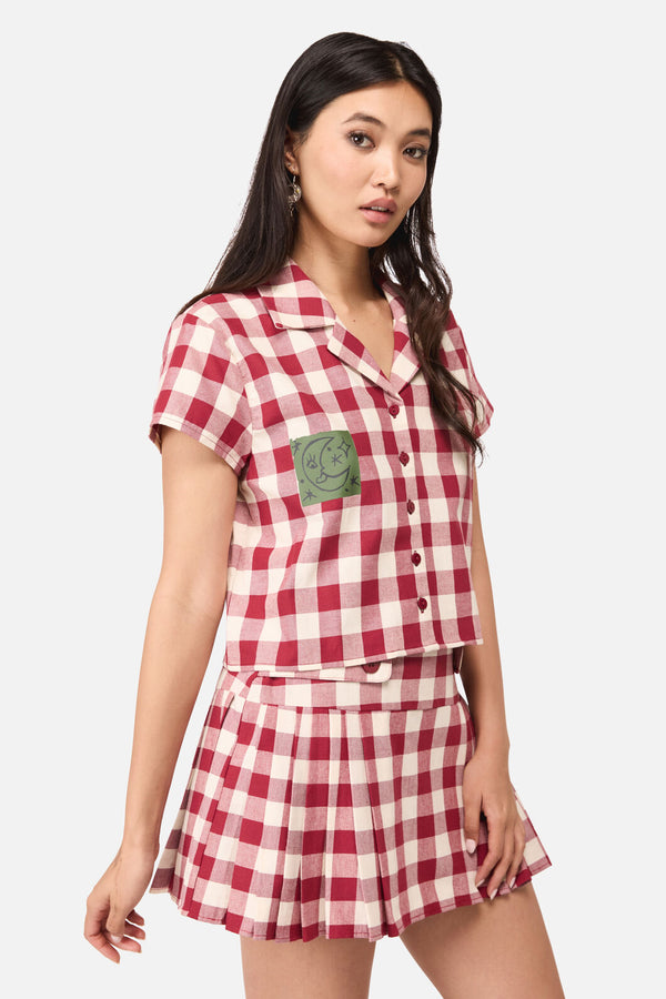Dangerfield NZ - Check It Print Blouse - red-cream