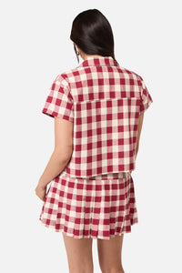 Dangerfield NZ - Check It Print Blouse - red-cream