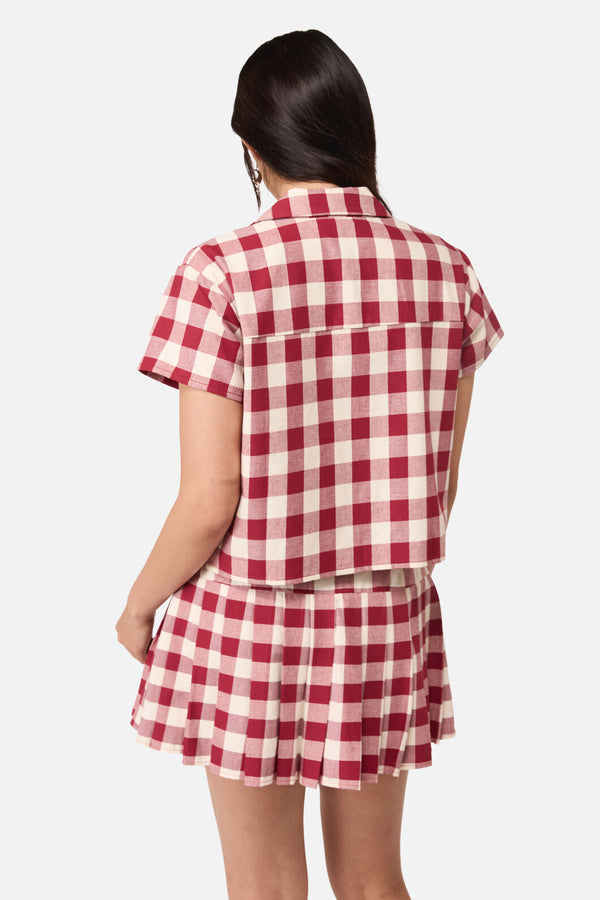 Dangerfield NZ - Check It Print Blouse - red-cream