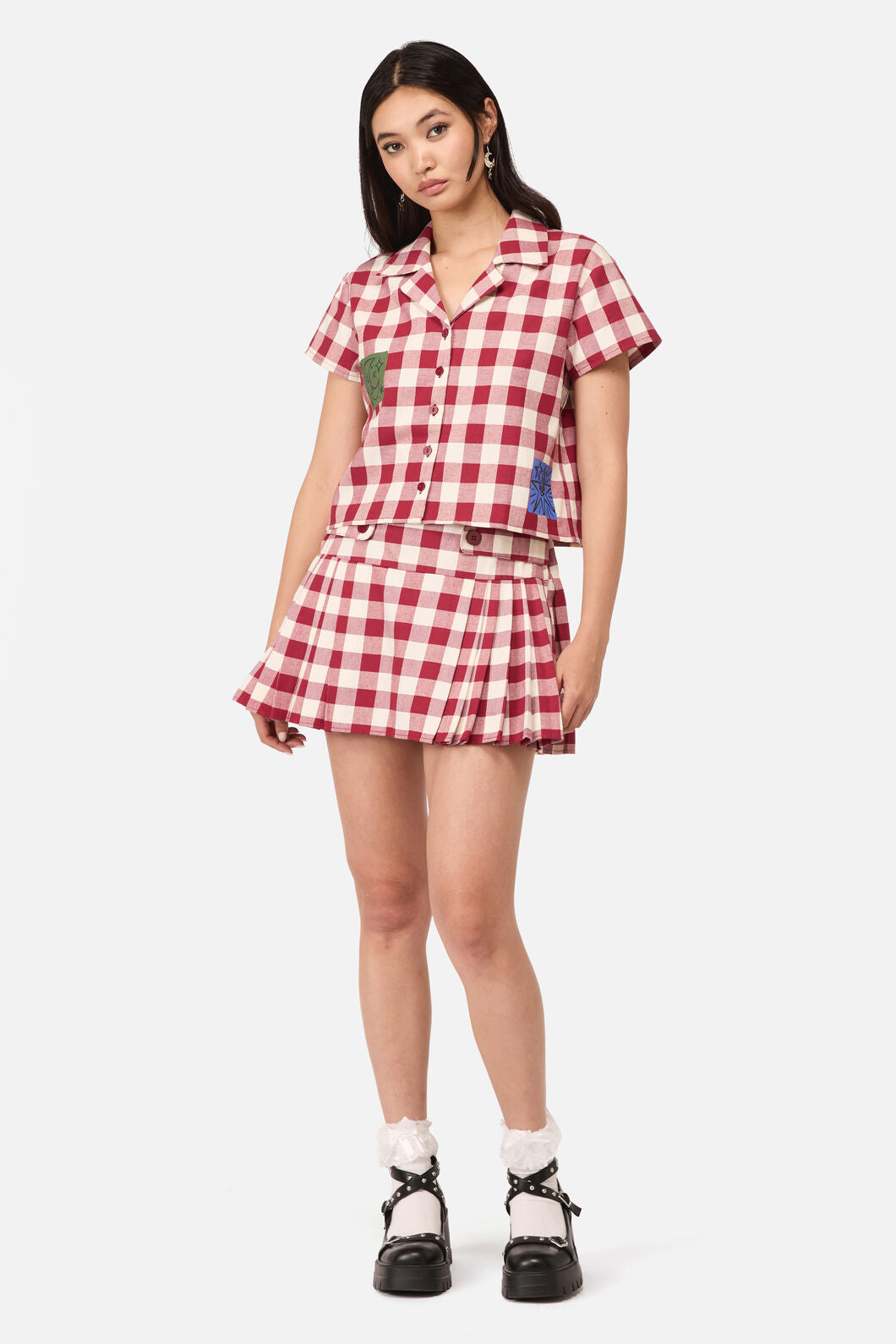 Dangerfield NZ - Check It Print Blouse - red-cream