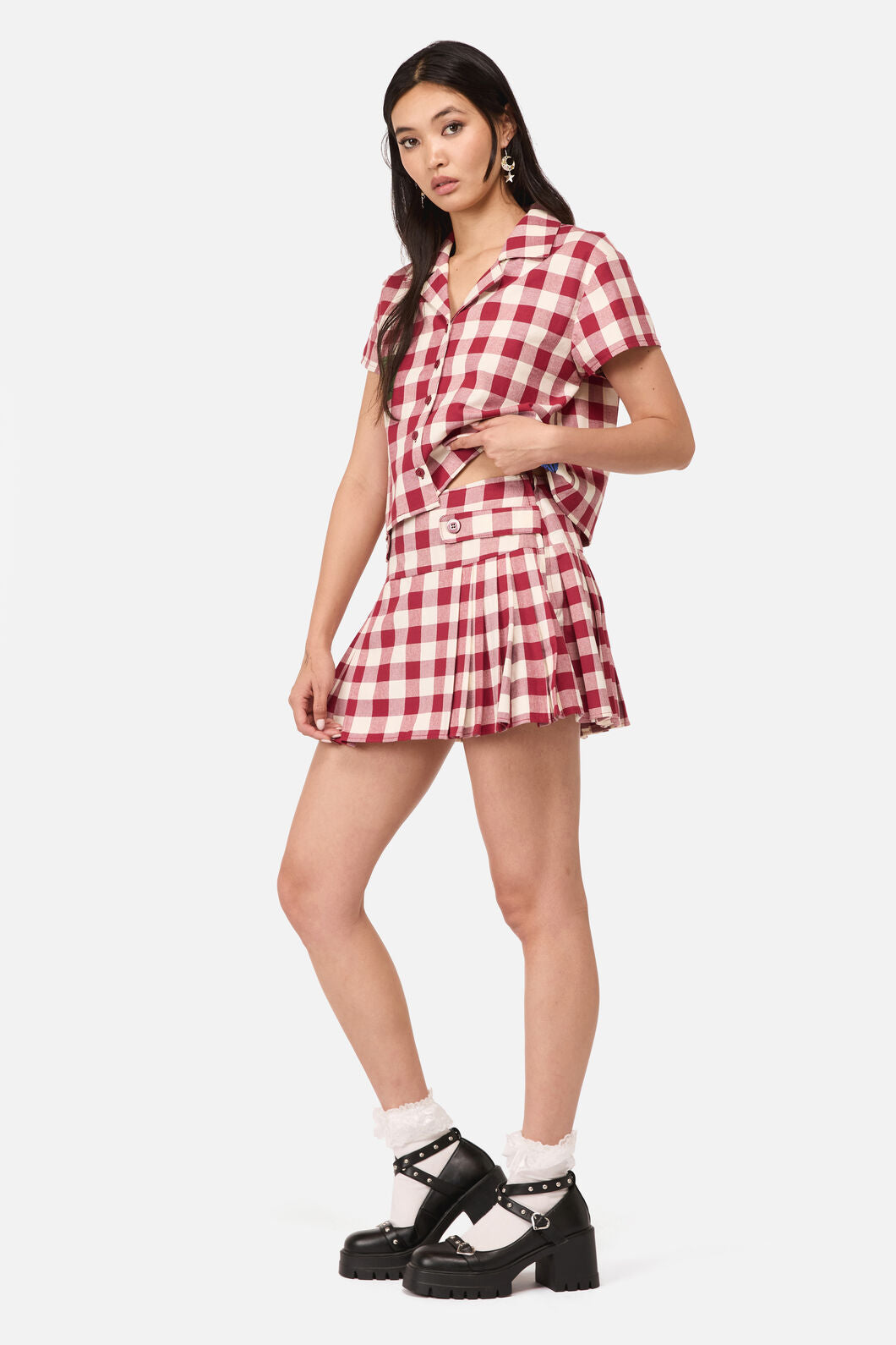 Dangerfield NZ - Check It Mini Skort - red-cream