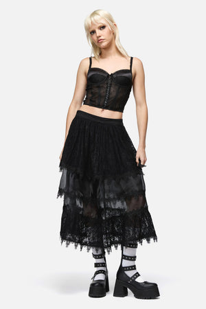 Dangerfield NZ - So Cynical Lace Midi Skirt - black