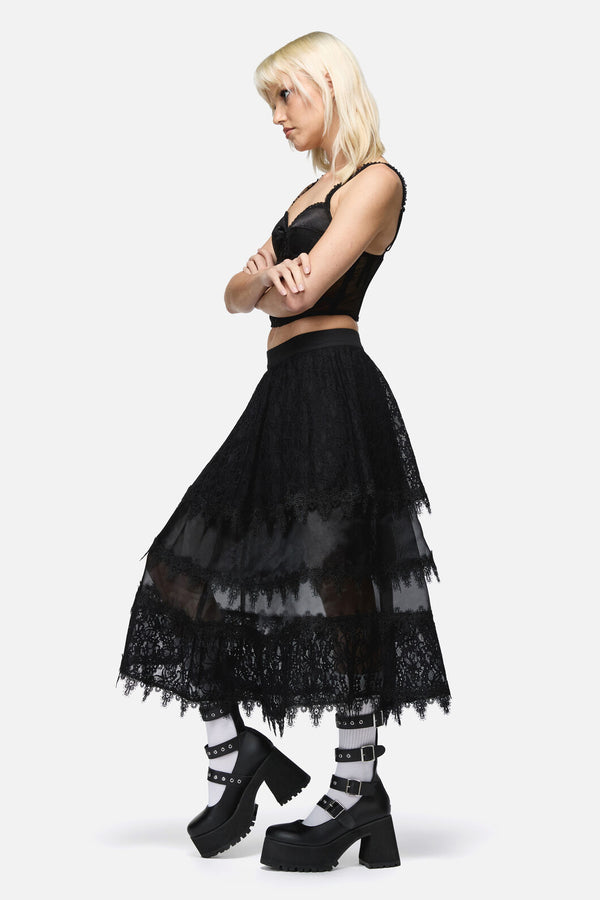 Dangerfield NZ - So Cynical Lace Midi Skirt - black