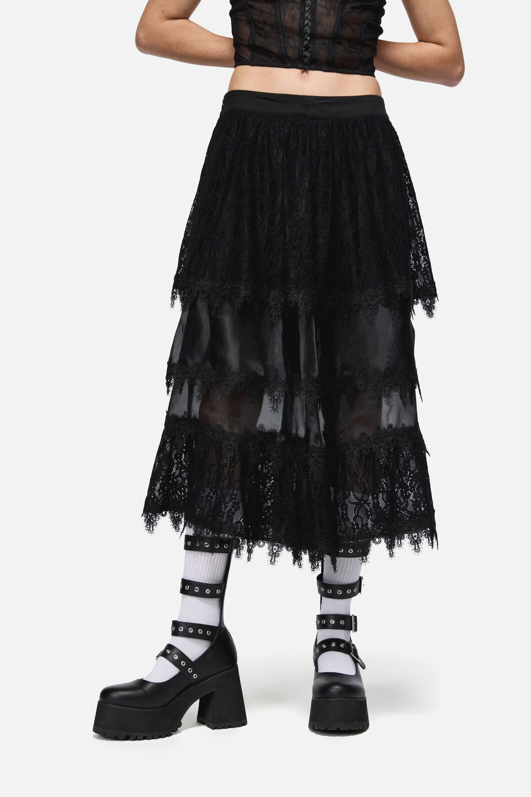 Dangerfield NZ - So Cynical Lace Midi Skirt - black