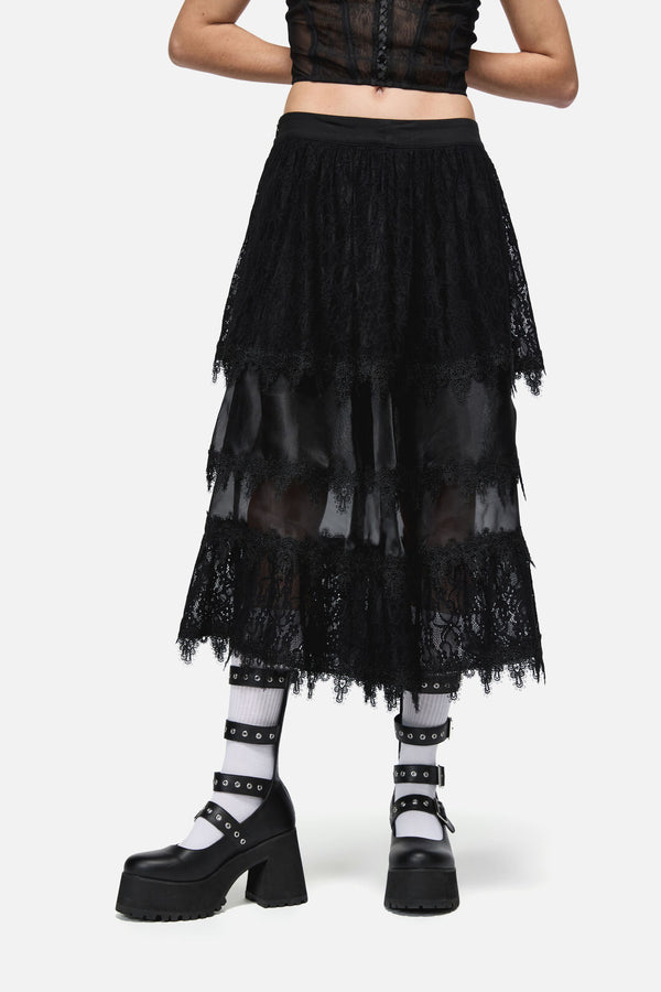 Dangerfield NZ - So Cynical Lace Midi Skirt - black